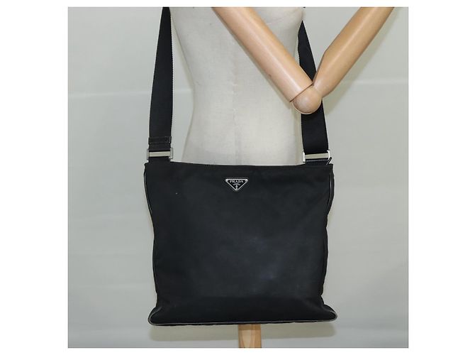 Borsa a spalla PRADA in nylon nero argento autentica mr935 - vista 24