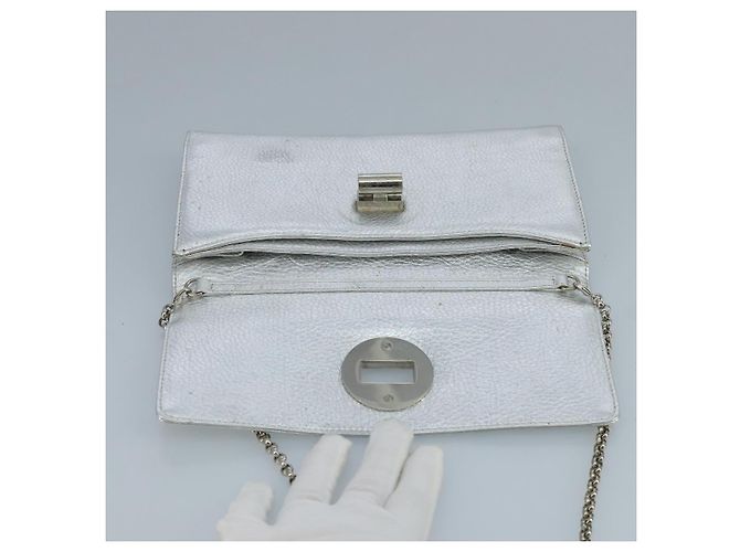Autre Marque Borsa a spalla a catena in pelle argento Auth 110794 - vista 11