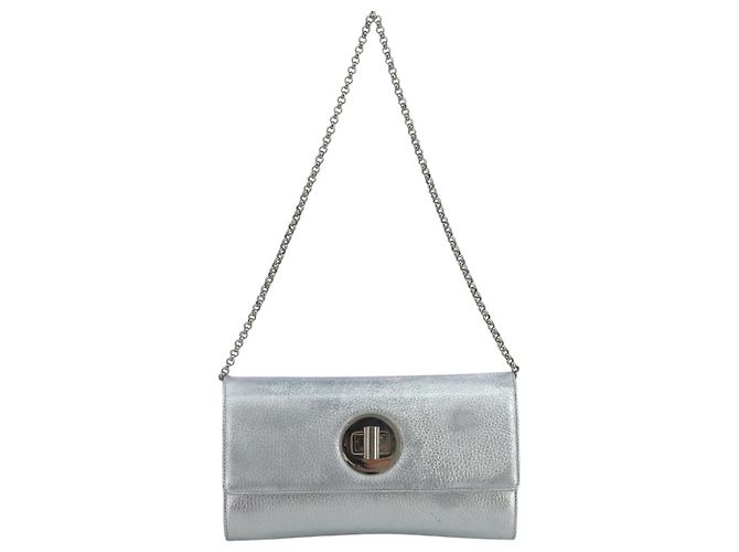 Autre Marque Borsa a spalla a catena in pelle argento Auth 110794 - vista 13