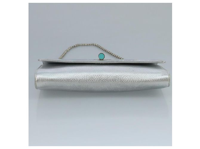 Autre Marque Borsa a spalla a catena in pelle argento Auth 110794 - vista 5