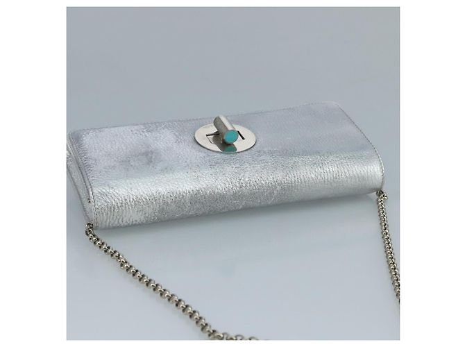 Autre Marque Borsa a spalla a catena in pelle argento Auth 110794 - vista 6