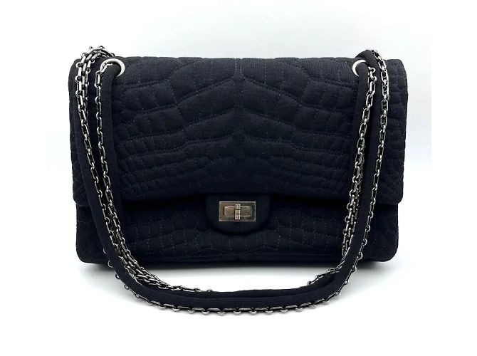 Chanel 2.55 Tasche aus gestepptem Jersey mit Reptil-Effekt Schwarz - Ansicht 2