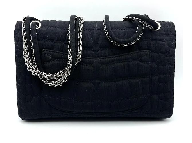 Chanel 2.55 Tasche aus gestepptem Jersey mit Reptil-Effekt Schwarz - Ansicht 4