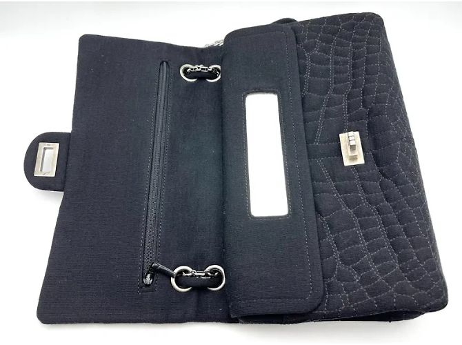 Chanel 2.55 Tasche aus gestepptem Jersey mit Reptil-Effekt Schwarz - Ansicht 5