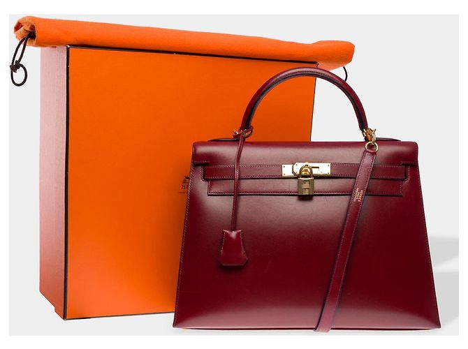 Hermès Sac HERMES Kelly 32 en Cuir Bordeaux - 102453 - vue 2