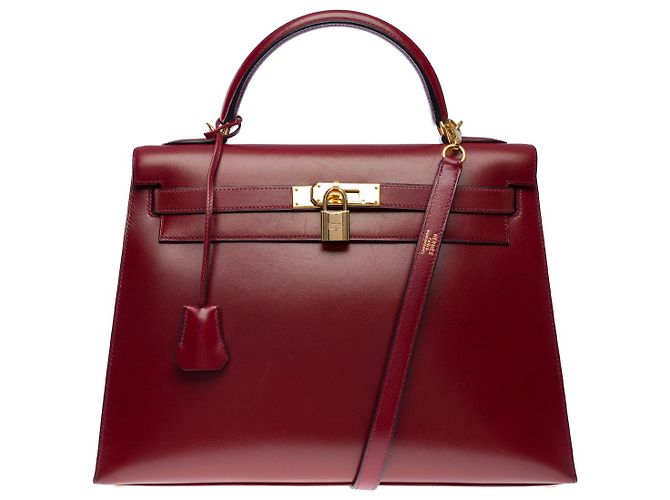 Hermès Sac HERMES Kelly 32 en Cuir Bordeaux - 102453 - vue 3