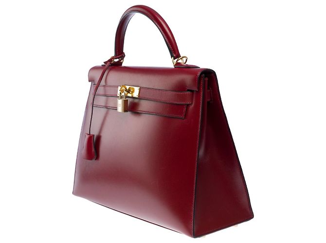 Hermès Sac HERMES Kelly 32 en Cuir Bordeaux - 102453 - vue 5