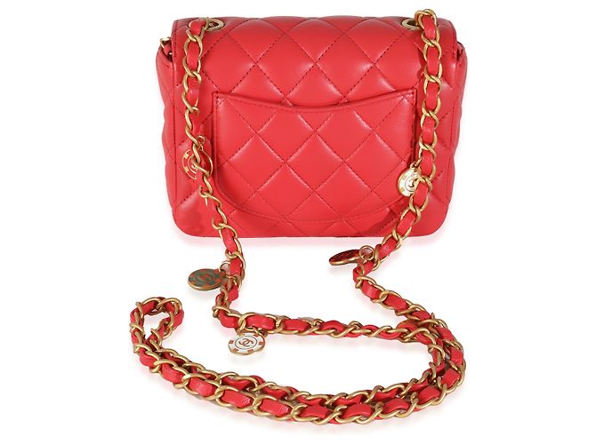 Timeless Chanel Rote gesteppte Lammleder Coco Pins Mini Umhängetasche Pink - Ansicht 2