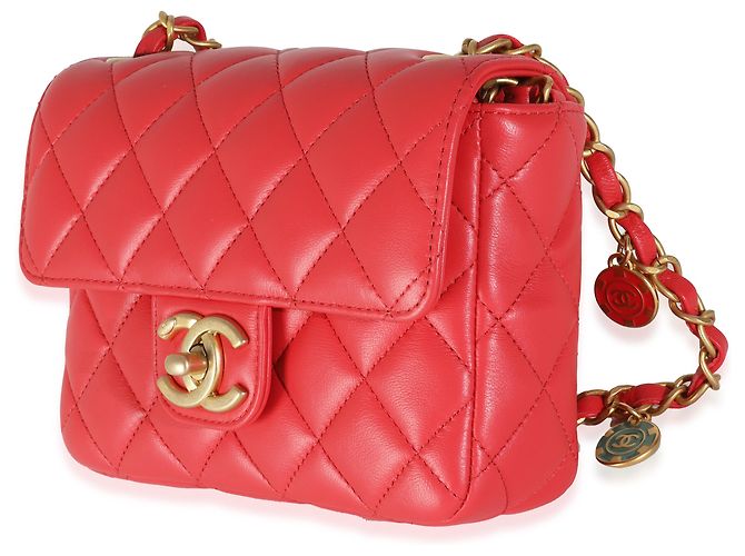 Timeless Chanel Rote gesteppte Lammleder Coco Pins Mini Umhängetasche Pink - Ansicht 3