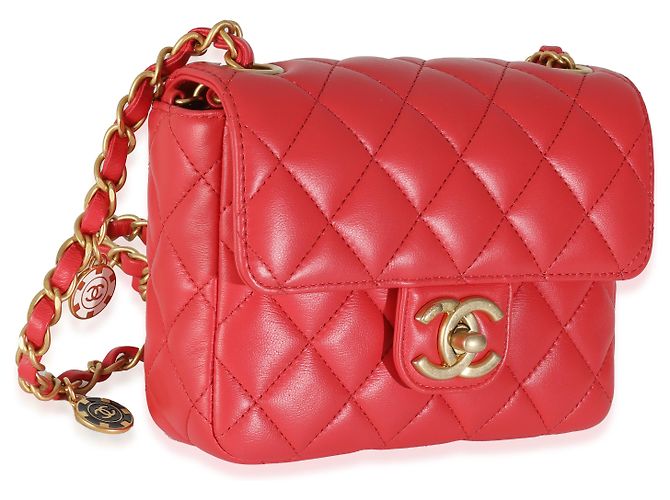 Timeless Chanel Rote gesteppte Lammleder Coco Pins Mini Umhängetasche Pink - Ansicht 4