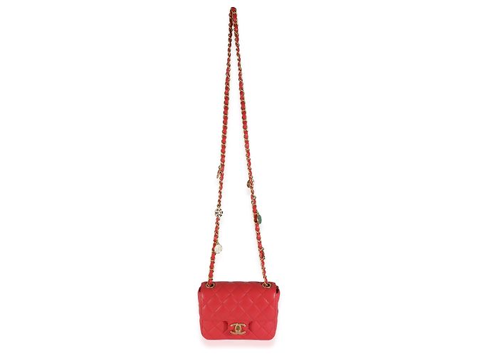 Timeless Chanel Rote gesteppte Lammleder Coco Pins Mini Umhängetasche Pink - Ansicht 5