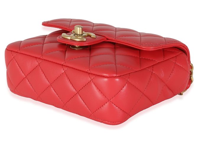 Timeless Chanel Rote gesteppte Lammleder Coco Pins Mini Umhängetasche Pink - Ansicht 6