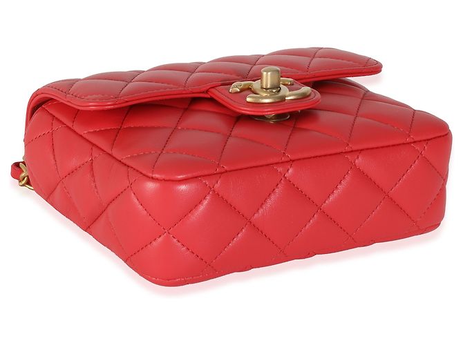 Timeless Chanel Rote gesteppte Lammleder Coco Pins Mini Umhängetasche Pink - Ansicht 7
