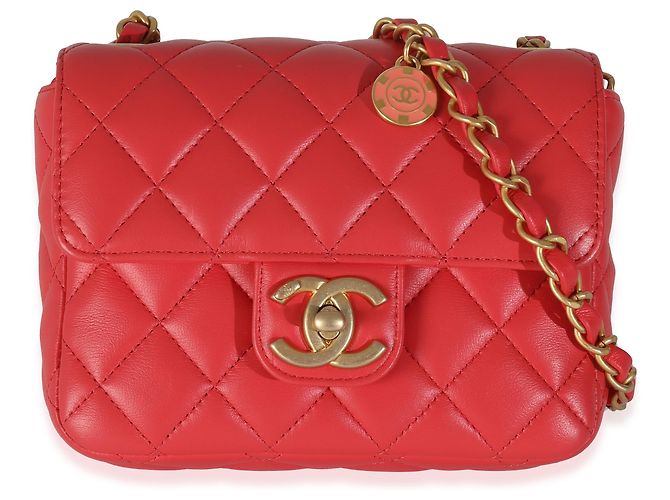 Timeless Chanel Rote gesteppte Lammleder Coco Pins Mini Umhängetasche Pink - Ansicht 8