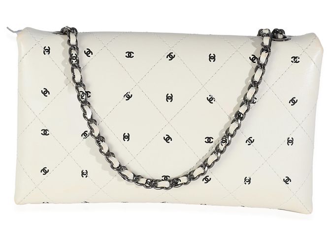 Clutch busta in pelle di agnello bianco Chanel con logo CC e catena Nero - vista 2