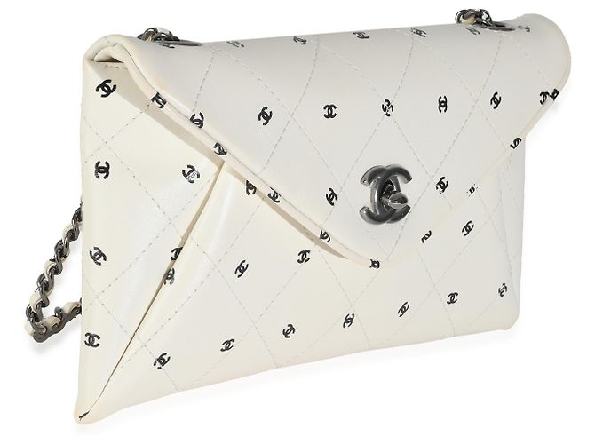 Clutch busta in pelle di agnello bianco Chanel con logo CC e catena Nero - vista 4