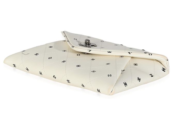 Clutch busta in pelle di agnello bianco Chanel con logo CC e catena Nero - vista 5