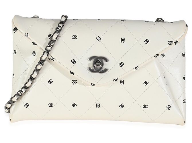 Clutch busta in pelle di agnello bianco Chanel con logo CC e catena Nero - vista 7