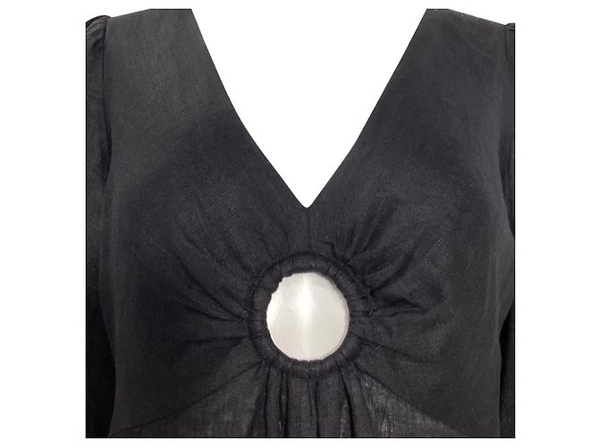 Vestido midi recortado Wayfarer Zimmermann em linho preto - vista 2