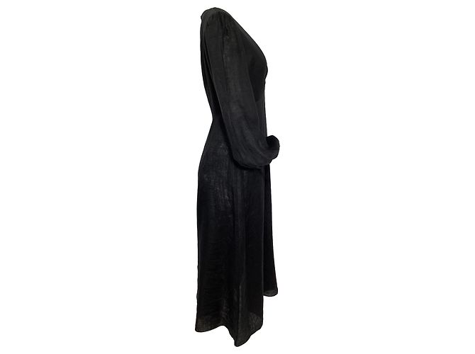 Vestido midi recortado Wayfarer Zimmermann em linho preto - vista 3