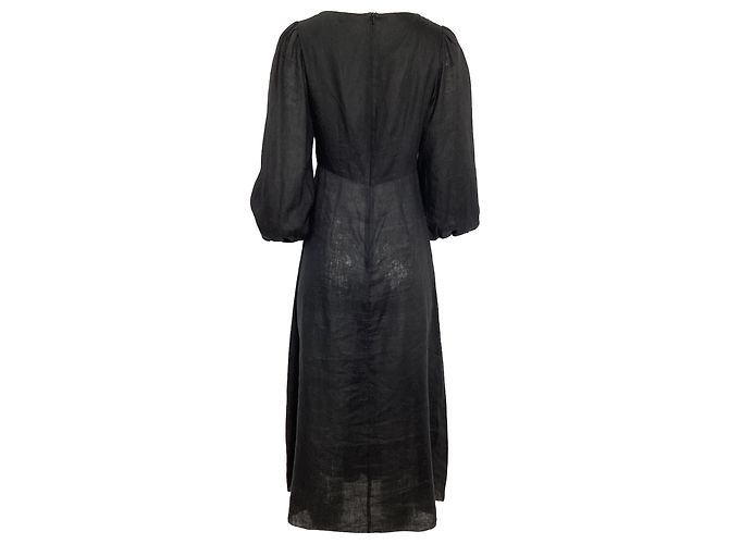 Vestido midi recortado Wayfarer Zimmermann em linho preto - vista 4