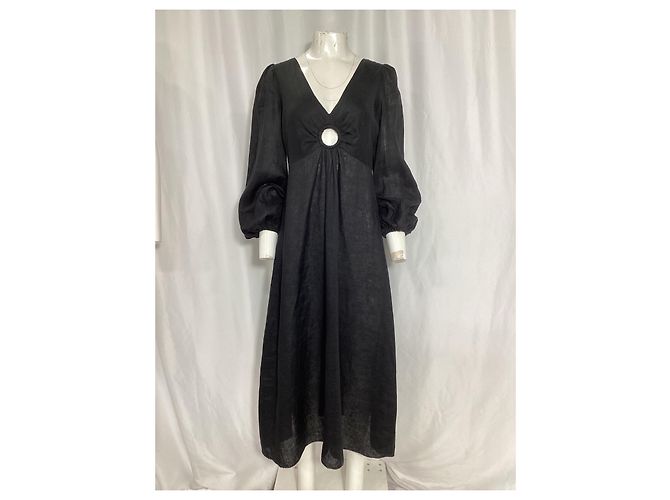 Vestido midi recortado Wayfarer Zimmermann em linho preto - vista 7
