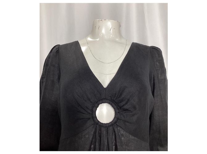 Vestido midi recortado Wayfarer Zimmermann em linho preto - vista 8