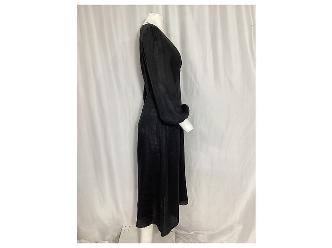 Vestido midi recortado Wayfarer Zimmermann em linho preto - vista 9