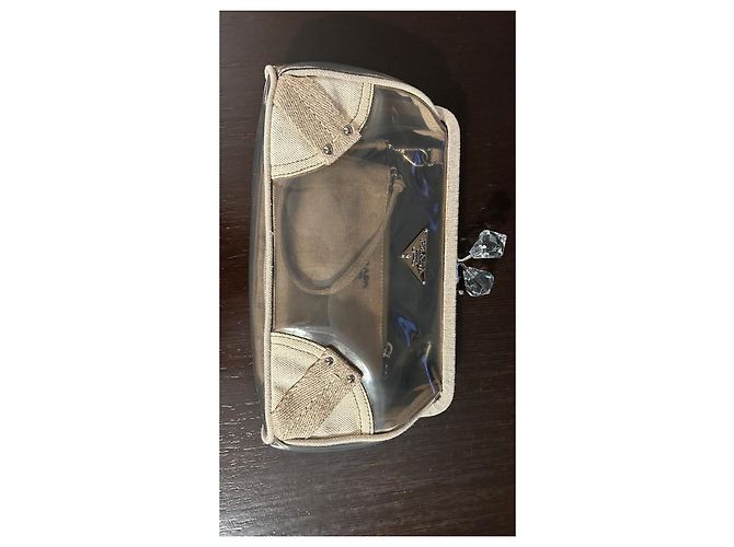 Clutch Prada trasparente in nylon con tasca interna in tela con zip - vista 2