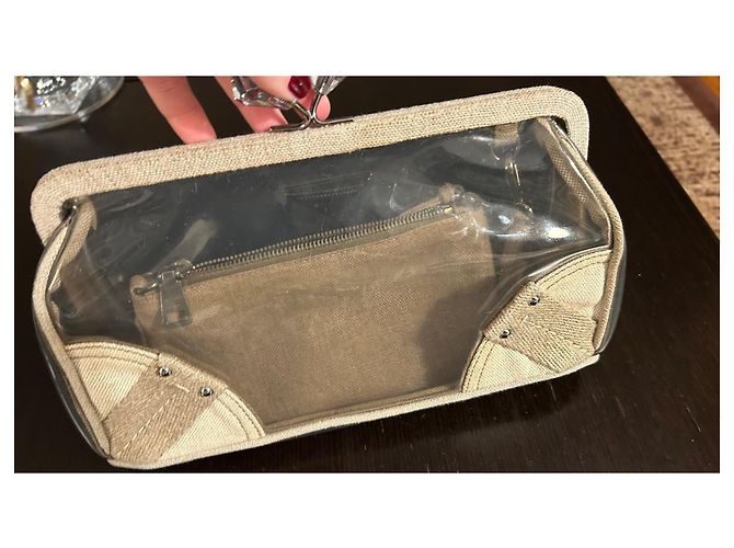 Clutch Prada trasparente in nylon con tasca interna in tela con zip - vista 3