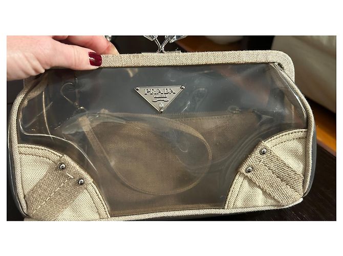 Clutch Prada trasparente in nylon con tasca interna in tela con zip - vista 5
