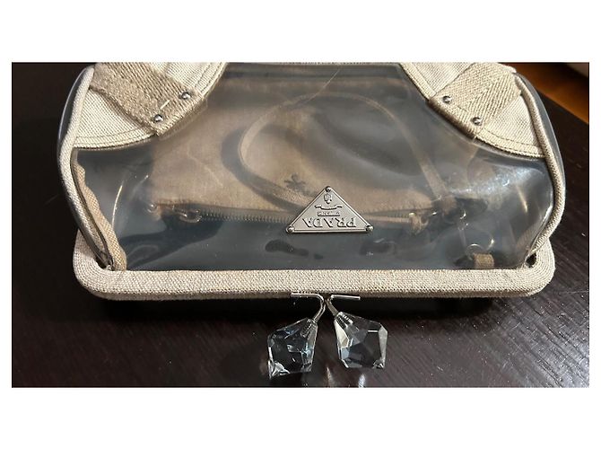 Clutch Prada trasparente in nylon con tasca interna in tela con zip - vista 6