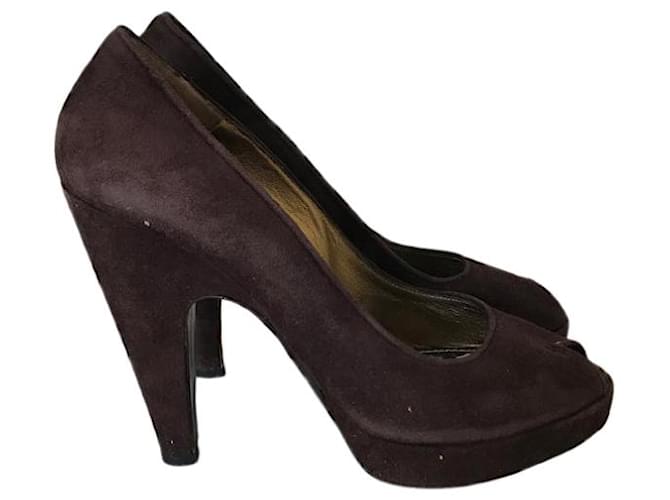 Tacchi PRADA T.EU 36.5 Camoscio Marrone - vista 8