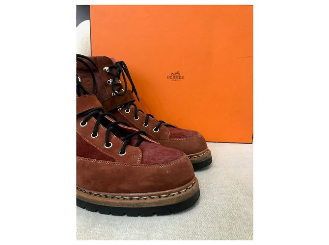 Hermès Botas HERMES T.EU 41 de piel de ternera estilo pony Castaño - vista 10