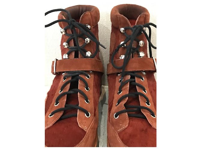 Hermès Botas HERMES T.EU 41 de piel de ternera estilo pony Castaño - vista 4