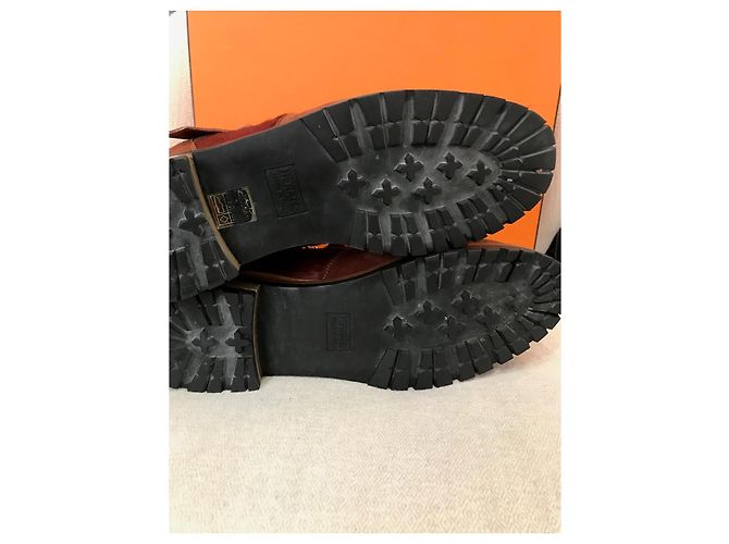 Hermès Botas HERMES T.EU 41 de piel de ternera estilo pony Castaño - vista 9
