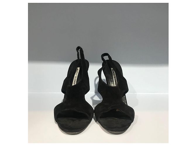 Sandali MANOLO BLAHNIK T.EU 37.5 in suede Nero - vista 2