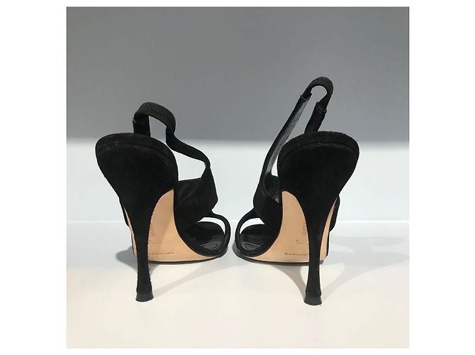 Sandali MANOLO BLAHNIK T.EU 37.5 in suede Nero - vista 3