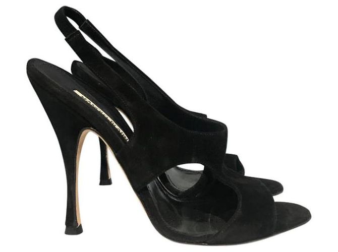 Sandali MANOLO BLAHNIK T.EU 37.5 in suede Nero - vista 7