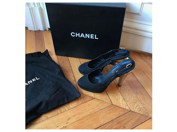 Tacchi CHANEL T.EU 37.5 Tessuto Nero - vista 6