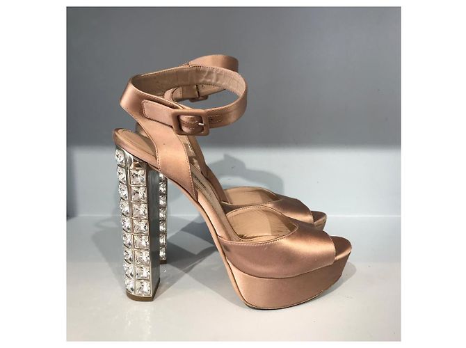 Sandali MIU MIU T.EU 39 Tessuto Beige - vista 5