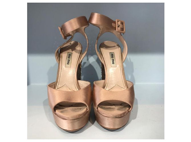 Sandali MIU MIU T.EU 39 Tessuto Beige - vista 6