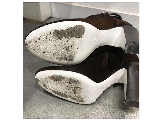 FENDI Botas de tobillo T.EU 39 Cuero de ternera estilo pony Castaño - vista 6