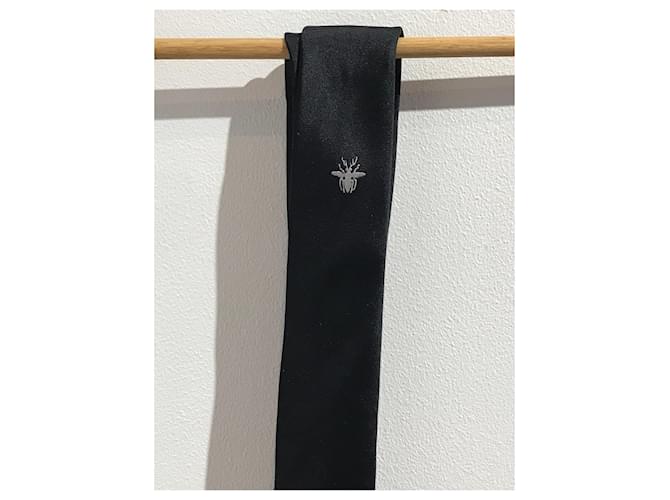 Cravatta Dior in seta nera con ape ricamata Nero - vista 2