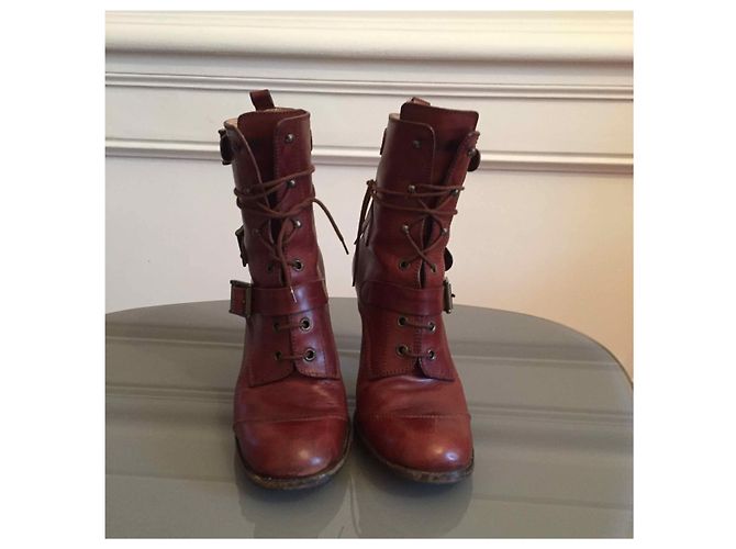 DOLCE & GABBANA Botas de tobillo T.EU 39 Cuero Castaño - vista 3