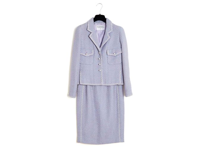 Chanel 1995 Tailored Jacket FR36 Purple Silver Wool Tweed Jacket Ensemble UK8 US6 Silvery - view 2