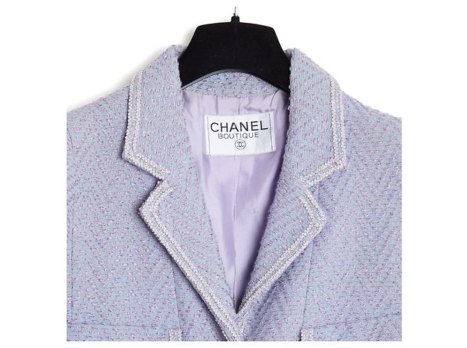 Chanel 1995 Tailored Jacket FR36 Purple Silver Wool Tweed Jacket Ensemble UK8 US6 Silvery - view 5