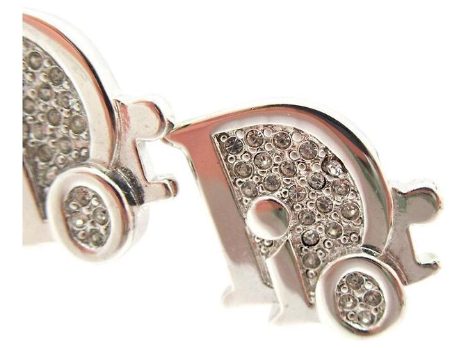 Orecchini a cerchio in argento con logo Christian Dior in strass - vista 3
