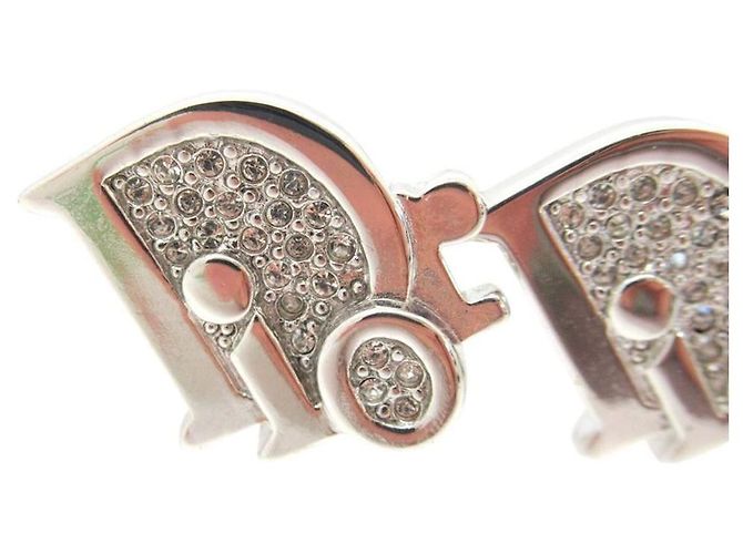 Orecchini a cerchio in argento con logo Christian Dior in strass - vista 4