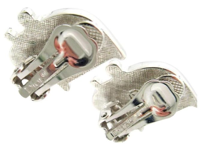 Orecchini a cerchio in argento con logo Christian Dior in strass - vista 6